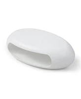 Simplie Fun Modern White Fiberglass Oval Coffee Table with Spacious Surface for Living Rooms