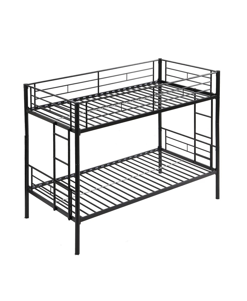 Mondawe Twin Over Metal Bunk Bed,Metal Structure Bedframe with Safety Guardrails and 2 ladders, Convertible Bunkbeds