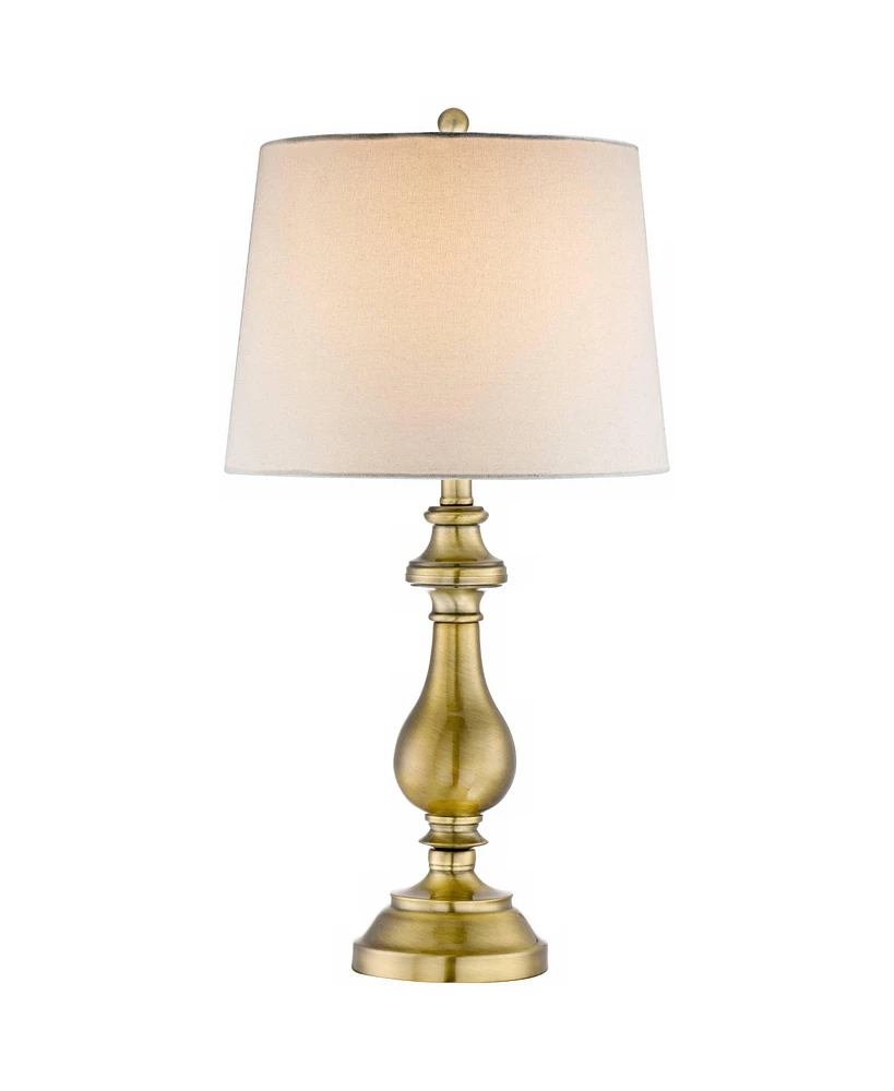 Regency Hill Traditional Style Table Lamp 26" High Antique Brass Gold Metal Candlestick White Tan Fabric Drum Shade Decor for Living Room Bedroom Hous