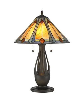 Robert Louis Tiffany Gerald Traditional Mission Tiffany Style Accent Table Lamp 23" High Deep Metallic Antique Art Glass Shade Decor for Living Room B
