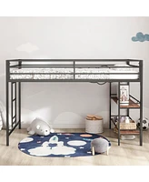 Streamdale Furniture Adam sturdy junior twin loft bunk black with Cinnamon wood shelf for kids with easy climbing ladder, space saving