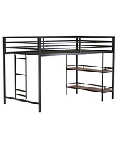 Streamdale Furniture Adam sturdy junior twin loft bunk black with Cinnamon wood shelf for kids with easy climbing ladder, space saving