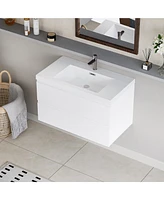 Simplie Fun Floating Bathroom Vanity with Premium Glossy Resin Sink and Durable Construction (36" Glossy White)