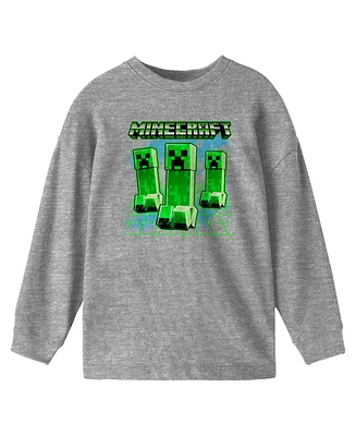 Minecraft Boys Creeper Trip Athletic Heather Long Sleeve Shirt