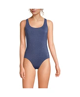 Lands' End Petite Chlorine Resistant Shine X-Back High Leg Soft Cup Tugless One Piece Swimsuit