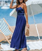 Cupshe Women's Navy Blue Smocked Maxi Beach Dress