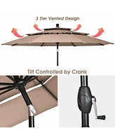 Slickblue 10ft 3 Tier Patio Umbrella Aluminum Sunshade Shelter Double Vented without Base