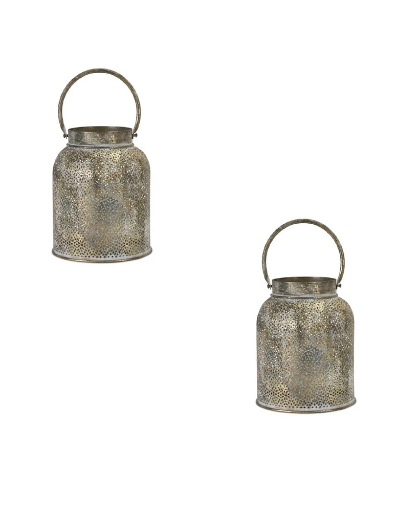 Slickblue Punched Bronze Metal Candle Holder (Set of 2)