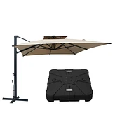 Mondawe 13ft Patio Double Top Bright Umbrella 360 Rotation With Base Stand Included , Beige