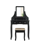 Sugift Makeup Vanity Set with Mirror and Cushioned Stool