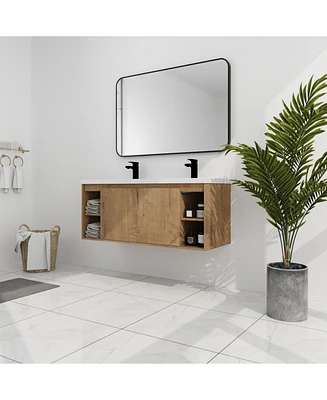 Simplie Fun 48" Wall Mounted Bathroom Vanity With Double Sink, Soft Closing Door Hinge