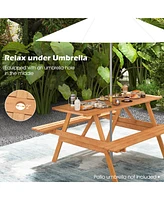6 Person Picnic Table Set with Patio Table 2 Built-in Benches 2" Umbrella Hole