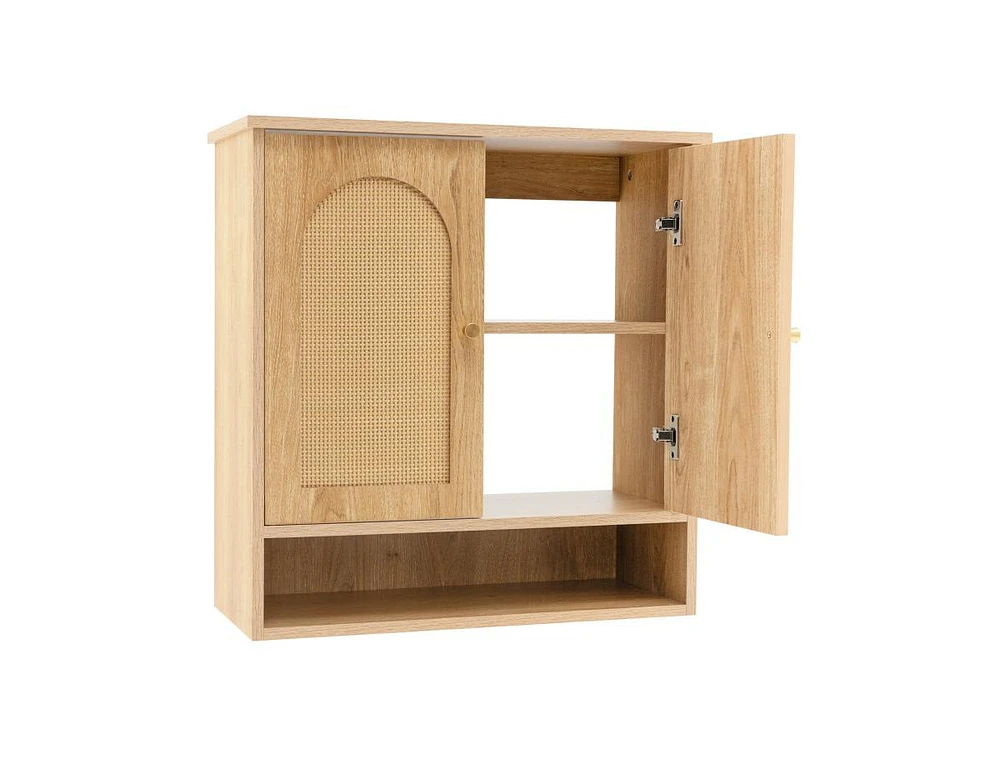 Slickblue Medicine Cabinet with 2 Rattan Doors for Laundry Room Kitchen Entryway-Natural