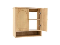Slickblue Medicine Cabinet with 2 Rattan Doors for Laundry Room Kitchen Entryway-Natural