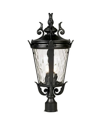 John Timberland Marseille Vintage Outdoor Post Light Fixture Textured Black Scroll 25" Clear Hammered Glass for Exterior House Porch Patio Outside Dec