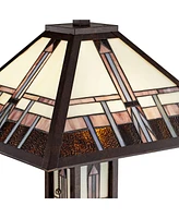 Robert Louis Tiffany Mission Southwest Tiffany Style Standing Floor Lamp with Night Light Art Deco 60.5" Tall Oiled Bronze Copper Stained Glass Shade