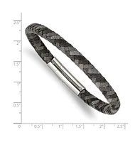 Chisel Stainless Steel Polished Braided Leather Bracelet