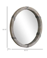 Homcom 30.75" Wood Wall Mirror, Round Mirror for Wall Living Room, Natural