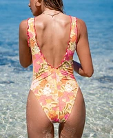 Cupshe Women's Perisian Retro Floral Cheeky One Piece Swimsuit