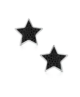 Bling Jewelry Usa American Patriotic Rock Star Sparkling Cubic Zirconia Micro Pave Black Cz Celestial Star Stud Earrings For Women Black Sterling Silv