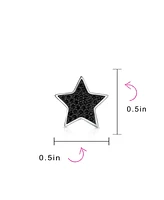 Bling Jewelry Usa American Patriotic Rock Star Sparkling Cubic Zirconia Micro Pave Black Cz Celestial Star Stud Earrings For Women Black Sterling Silv