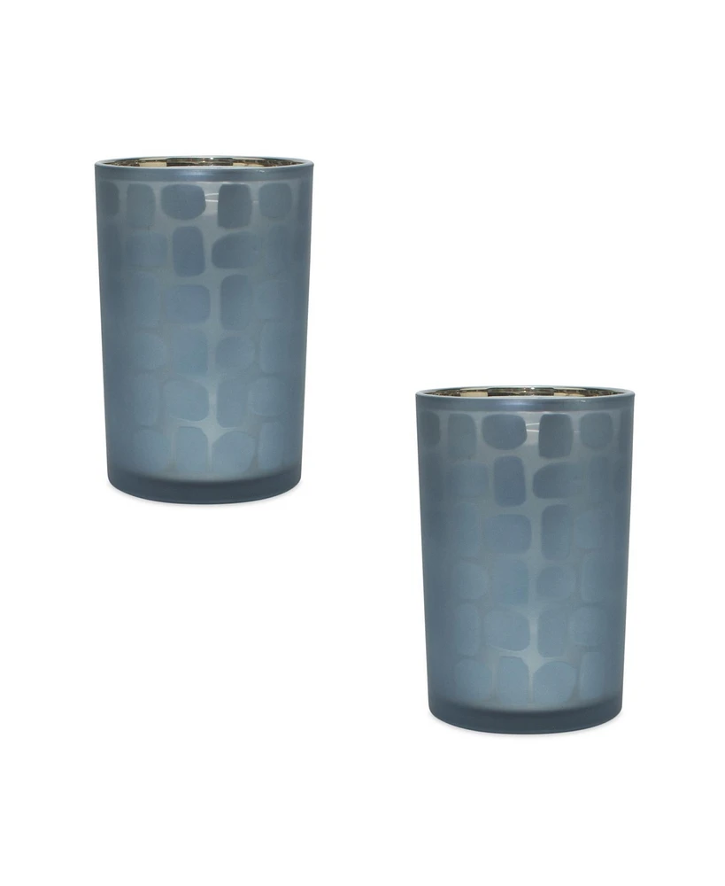 Slickblue Navy Frosted Glass Candle Holder (Set of 2)