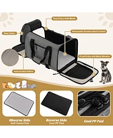 Sugift Rolling Cat Carrier with Dual-use Pads and Litter Bag-Gray