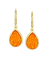 Bling Jewelry Orange Synthetic Opal Pear Shaped Simple Teardrop Dangle Earrings For Women Gold Plated Sterling Silver Lever back