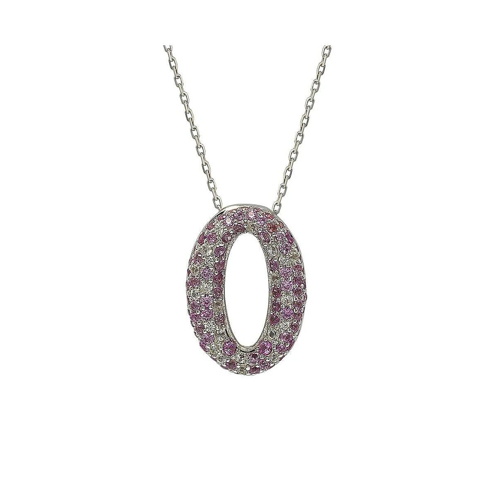 Suzy Levian New York Pink Sapphire & Lab-Grown White Sapphire Puff Oval Circle Pendant Necklace in Sterling Silver by Suzy Levian