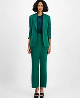 Bar Iii Womens Textured Crepe One Button Blazer Animal Print Mesh Top Pull On Pants Created For Macys