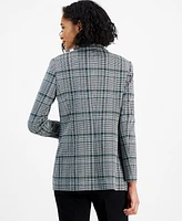 Bar Iii Women's Plaid Open-Front Faux-Double-Breasted Blazer, Created for Macy's