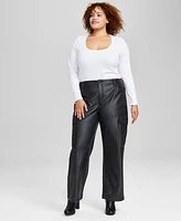 And Now This Trendy Plus Faux-Leather Cargo Pants, Created for Macy's