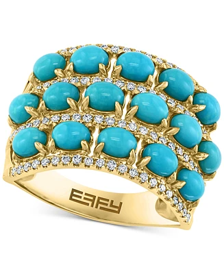 Effy Turquoise & Diamond (1/3 ct. t.w.) Multirow Statement Ring in 14k Gold