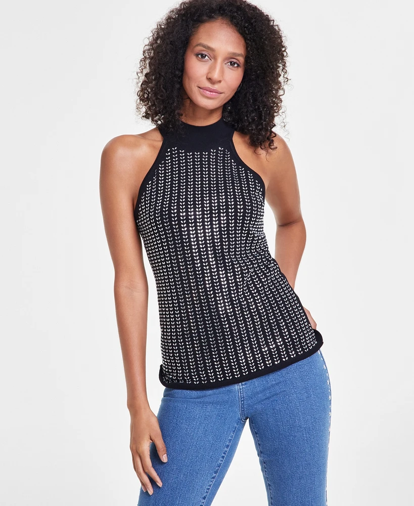 I.n.c. International Concepts Women's Embellished Sleeveless Halter Sweater, Created for Macy's