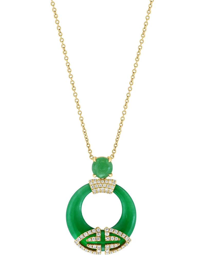 Effy Jade & Diamond (1/3 ct. t.w.) Open Circle 18" Pendant Necklace in 14k Gold