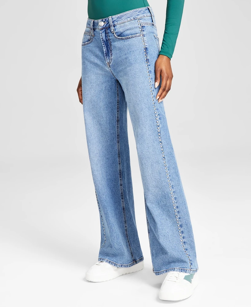 And Now This Women's Studded Wide-Leg Mid-Rise Jeans, Created for Macy's