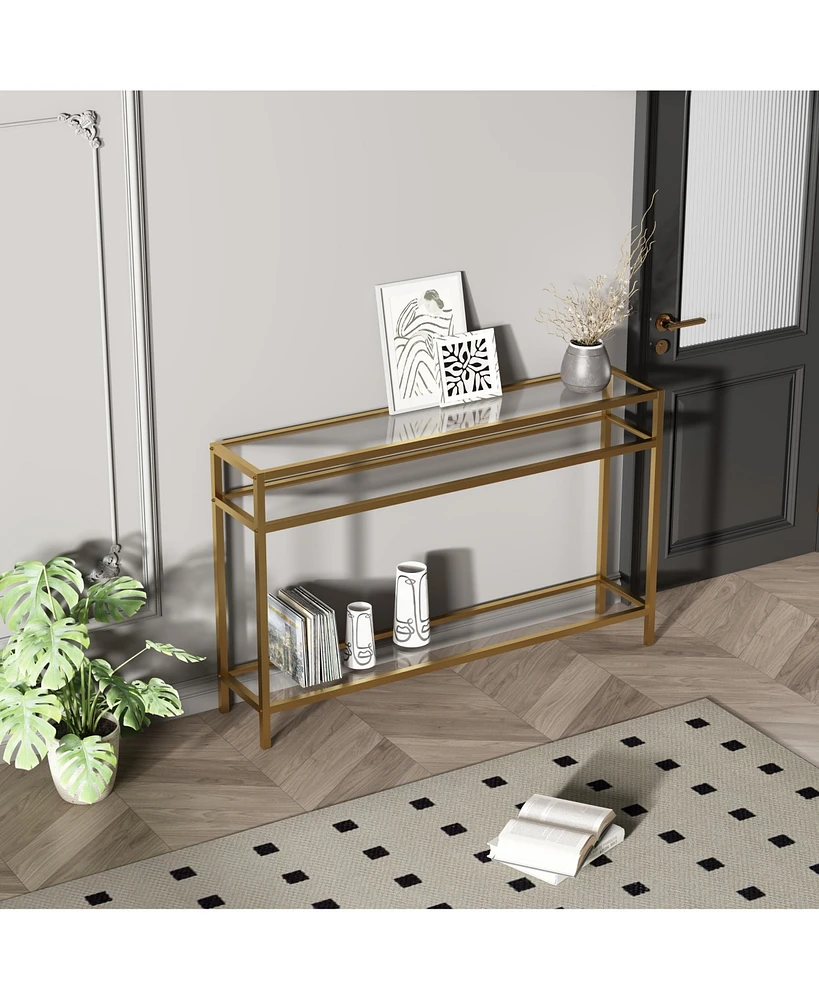 Simplie Fun Glam 3-Tier Glass Console Table for Modern Home Aesthetics