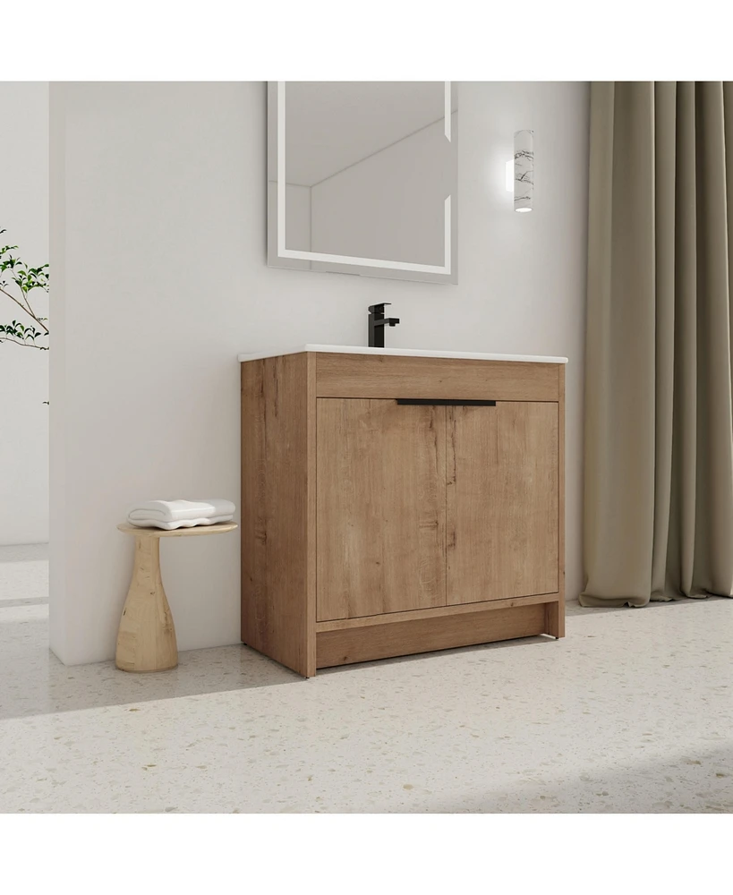 Freestanding Ceramic Sink Vanity Cabinet with Soft Closing Hinges