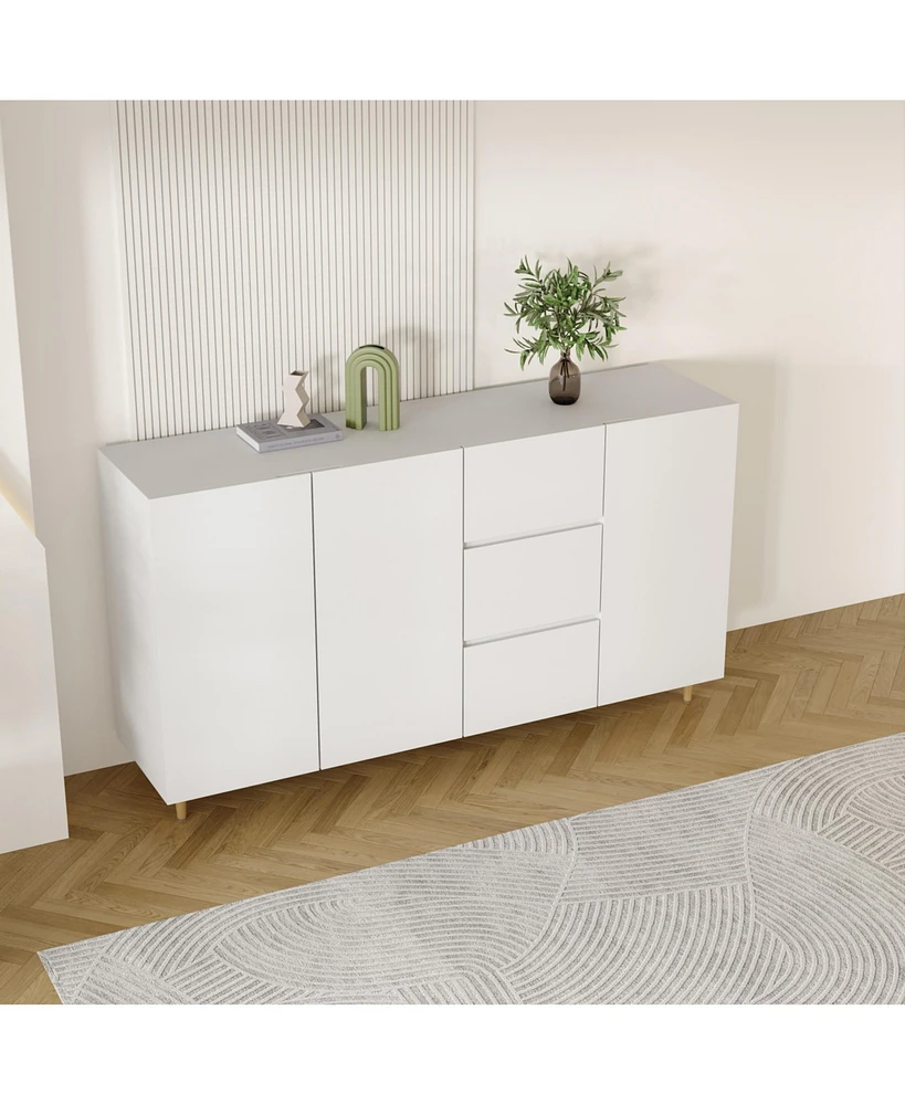 Simplie Fun Modern White Mdf Sideboard Cabinet with 4 Doors & 3 Drawers