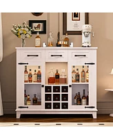 Streamdale Furniture Modern Farmhouse Buffet 47" Sideboard with Storage, Charging Outlets & Led Light