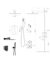 Streamdale Furniture Shower Set - 12 Inch Square Shower Set, Dual Shower Heads, Simple Classic Shaped, Matte Black