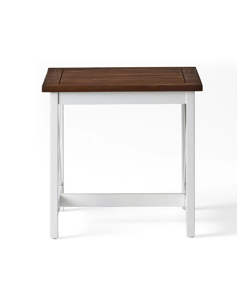 Modern Farmhouse Acacia Wood End Table with Two-Tone Finish