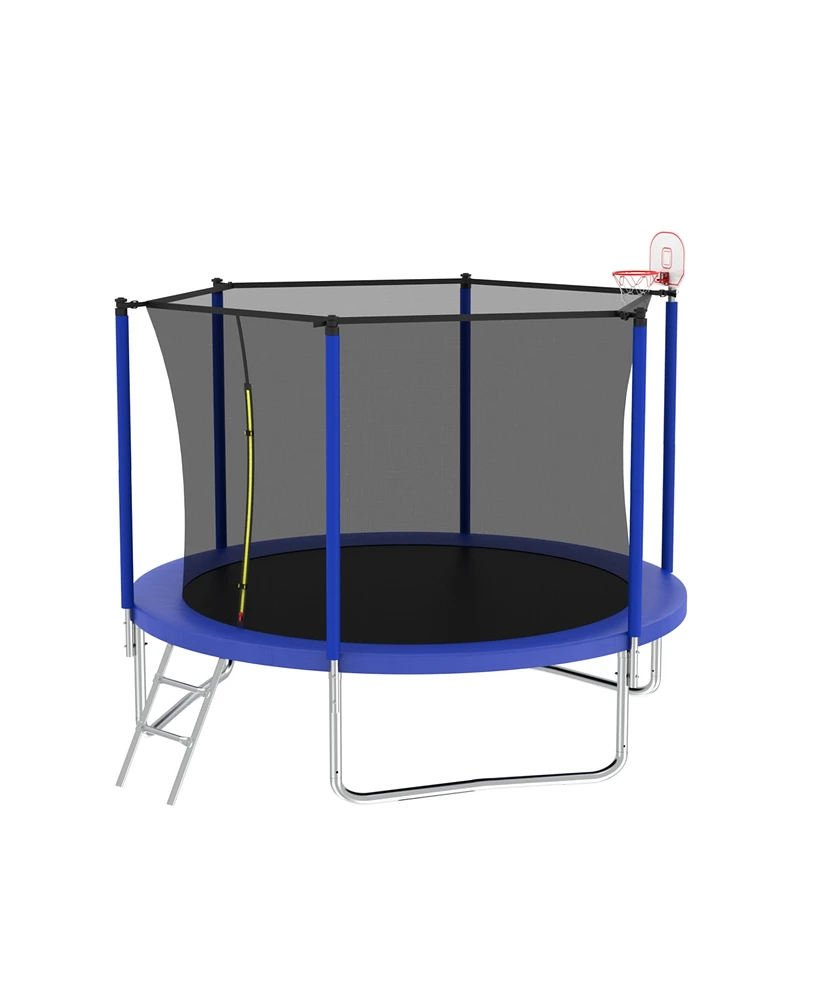 Simplie Fun 8FT Blue Trampoline with Safety Net and Ladder for Kids Outdoor