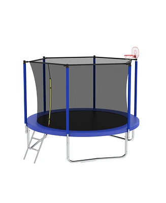 Streamdale Furniture 8FT Blue Trampoline with Safety Net and Ladder for Kids Outdoor