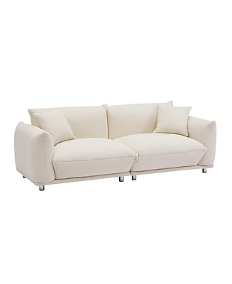 Simplie Fun Plush Sherpa Loveseat Sofa with Metal Legs and Pillows for Small Spaces