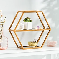 Hexagonal Glass Shelf with Metallic Accents for Modern Glam Decor