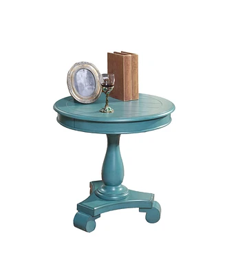 Simplie Fun Round Wood Pedestal Side Table, Teal