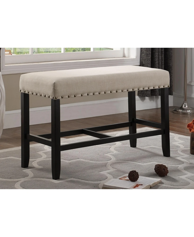 Simplie Fun Fabric Counter Height Dining Bench with Nailhead Trim, Tan