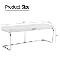 Streamdale Furniture Versatile White Leather Bench with Silver Metal Legs for Multiple Rooms