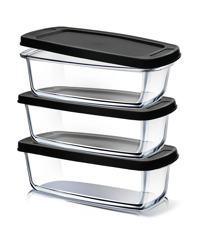 Clara Clark -Pack 1.9 Quart Deep Rectangular Glass Bread Loaf Airtight Containers - Oven